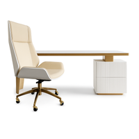 Biurko ryflowane białe glamour ze złotą podstawą + fotel obrotowy