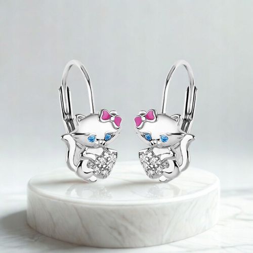 Kolczyki srebrne 925 kotki z kokardką dla dziewczynki chrzest/komunia na Arena.pl