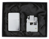 Srebrna Zapalniczka Benzynowa w Zestawie z Wkładem Gazowym 2w1 Gentelo