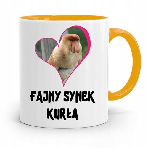 Kubek Żółty Prezent Dla Syna Fajny Synek Kurła Z Nadrukiem Ze Zdjęciem na Arena.pl