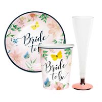 Zestaw zastawy na wieczór panieński talerzyki kubeczki kieliszki, kwiaty
