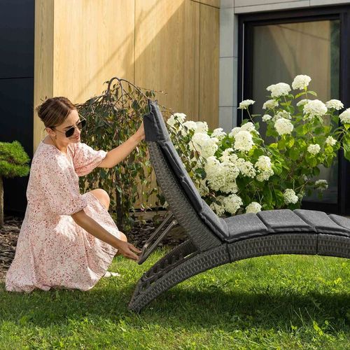 Leżak ogrodowy składany regulowany na balkon taras technorattan z poduszką na Arena.pl