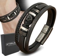 Bransoletka męska Skórzana z grawerem Lew "Urodzony, by zwyciężać"