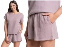 Damska Piżama Muślinowa z Krótkim Rękawem i Spodenkami Bawełniana MORAJ M