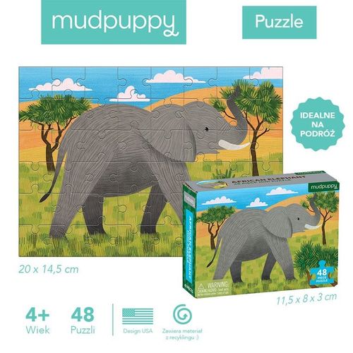 Mudpuppy Puzzle mini Słoń afrykański 48 elementów 4+ na Arena.pl