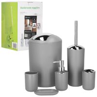 Zestaw łazienkowy 6w1 akcesoria do wc łazienki loft szczotka kubki kosz dozownik szary