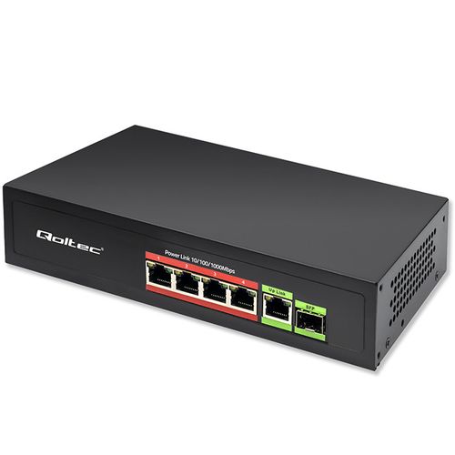 Qoltec Switch PoE 4x RJ45, 1x Uplink, 1x SFP, 65W na Arena.pl