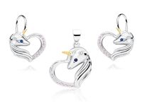 RODOWANY SREBRNY KOMPLET SERCE HEART JEDNOROŻEC