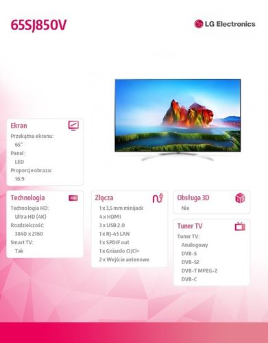 LG Electronics Telewizor 65 LED 65SJ850V na Arena.pl