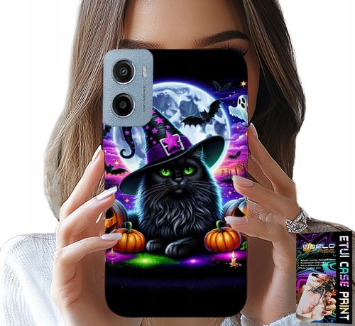 ETUI DO MOTOROLA E15 / G05 - CZARNY KOTEK HALLOWEEN SALEM DYNIA WZORY na Arena.pl