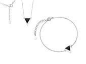 Delikatny rodowany srebrny komplet celebrytka trójkąt triangle czarne cyrkonie srebro 925 Z1684Z