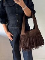 Torba Flora&Co torebka frędzle worek zamsz zamszowa eco brązowa czekoladowy