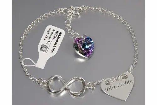 Bransoletka srebrna z kr. Swarovski Infinity Serce GRAWER Srebro próby 925 na Arena.pl