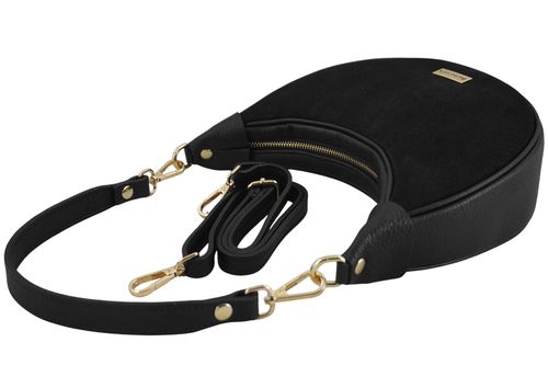 Subtelna mini torebka z miękkim zamszem i złotymi detalami - Czarna na Arena.pl