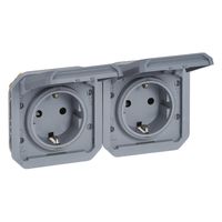 Nowe Plexo - Gniazdo Schuko 2x2P+Z poziome, mechanizm 16A-250V~ - szare - Legrand 069576L
