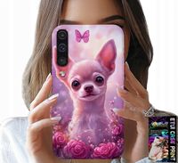 ETUI DO SAMSUNG GALAXY A70 - SŁODKA CHIHUAHUA NA RÓŻOWYM TLE KWIATAMI