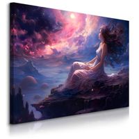 Obraz Ścienny Do Salonu Abstrakcja Bajkowa Kraina Kobieta Nocą 100cm x 70cm