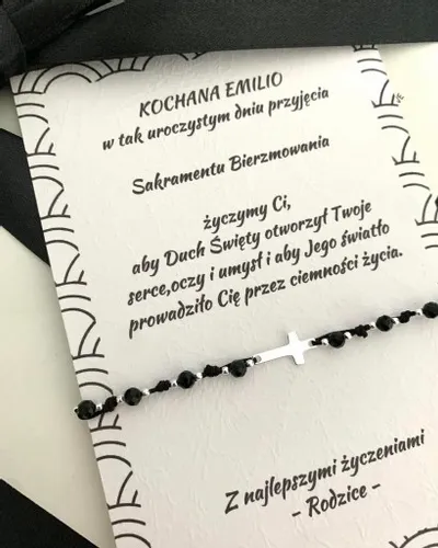 Dziesiątka różańca bransoletka RÓŻANIEC srebro onyks GRAWER TWÓJ TEKST na Arena.pl