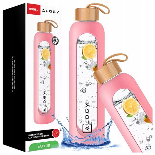 BUTELKA SZKLANA NA WODĘ BIDON MOTYWACYJNA SZCZELNA SILIKONOWE ETUI 1000 ML na Arena.pl