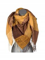 Versoli - miękka i ciepła chusta krata frędzle nadruk żółty brąz REC-73-7