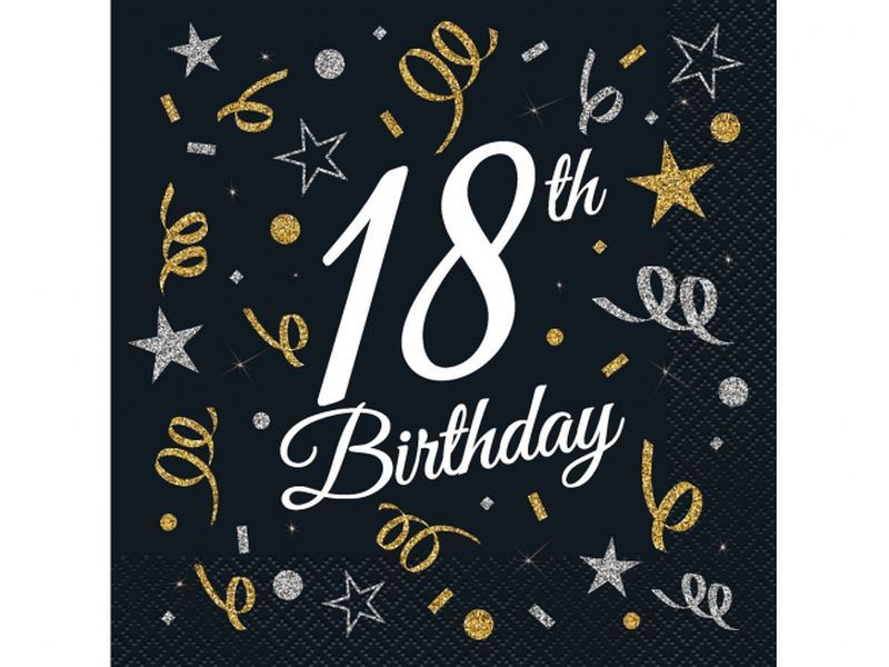 Serwetki, B&C 18th Birthday, 33 cm x 33 cm, 20 szt. zdjęcie 1