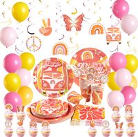 Zestaw Dekoracji Urodzinowych Boho Tęcza Talerzyki Kubki Balony dla Dzieci