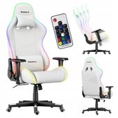 Fotel Gamingowy Gracza EKOSKÓRA + MATERIAŁ HUZARO Force 6.2 White RGB LED