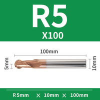 Frez kulowy, kula 2-ostrzowy VHM powłoka TiSiN Rozmiar: Ø10xR5x10Dx100L