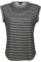 Grafitowa Bluzka w Białe Pasy, Naszyjnik - 34 / XS