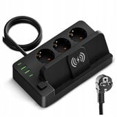 Przedłużacz Listwa Zasilająca Sieciowa 3m 3x 230V Ładowarka USB Indukcja