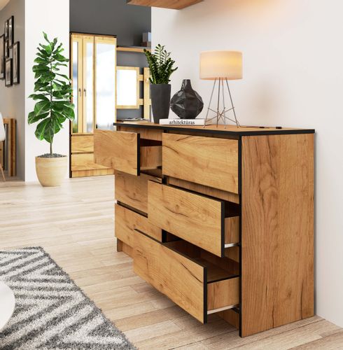 Komoda do salonu K 120 cm 6 szuflad - dąb craft na Arena.pl