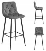 Hoker Barowy Tapicerowany z Oparciem Welurowy Szary do Salonu Wyspy