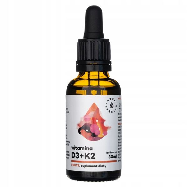 WITAMINA D3 4000 IU FORTE + K2 MK7 100mcg AURA HERBALS W KROPLACH Odporność zdjęcie 3