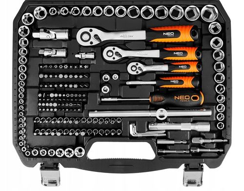 NEO TOOLS Zestaw Kluczy Nasadowych 220 el. 1/2" 3/8" 1/4" Walizka Stal CrV na Arena.pl
