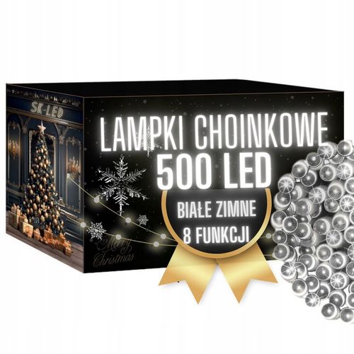 Lampki CHOINKOWE 500 LED ŚWIĄTECZNE BIAŁE ZIMNE ZEWNĘTRZNE WEWNĘTRZNE na Arena.pl
