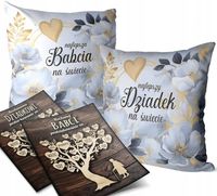 ZESTAW 2x PODUSZKA PREZENT NA DZIEŃ BABCI DZIADKA PLAKATY A4 PODZIĘKOWANIE