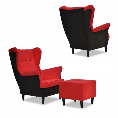 Zestaw wypoczynkowy ARI DUO sofa fotele pufy  czarno - czerwony na Arena.pl