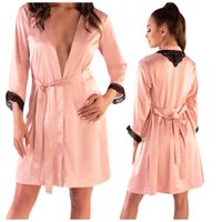 SZLAFROK SATYNOWY ELEGANCKI CZARNA KORONKA L/XL