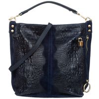 VERA PELLE torebka damska zamszowa worek shopper z kłódeczką kroko V493 granatowa