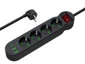 Przedłużacz sieciowy PS-440 4-Gniazda 2xUSB+USB-C 5m czarny 3x1mm