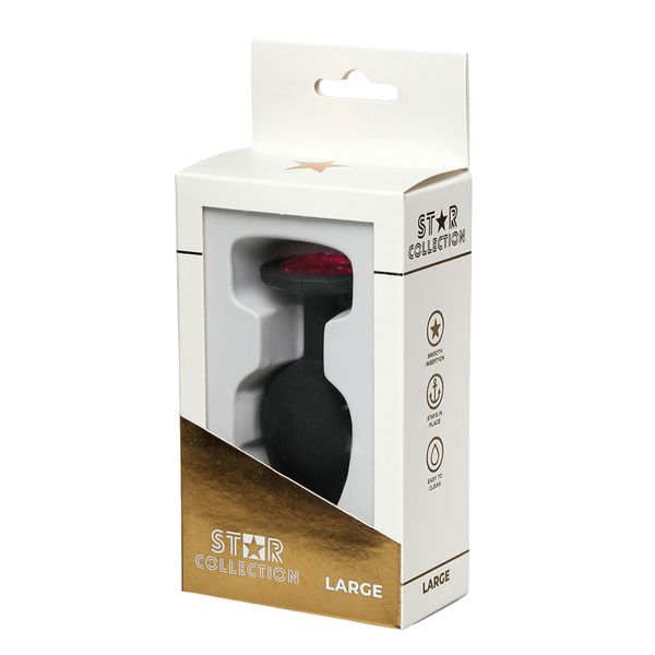 Star Collection - Black Silicone Anal Plug L - Pink Stone zdjęcie 1