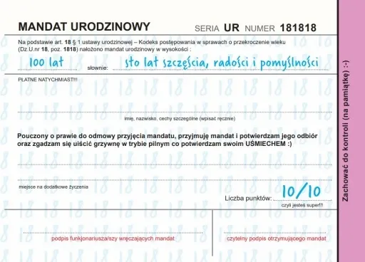 Kartka Urodzinowa - Mandat do wypisania 18 lat On zdjęcie 3