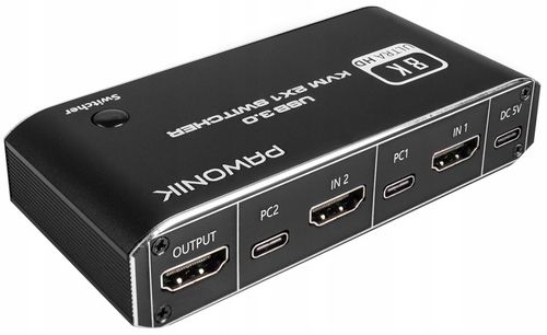 Przełącznik KVM HDMI 2.1 Konsola Switch 4K 120Hz 8K 2 4xUSB 3.0 2xPC 1Ekran na Arena.pl