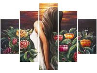 105CM 150CM ZEGAR 5 ELEM KOBIETA WŚRÓD KWIATÓW DRUK OBRAZ