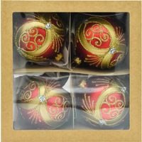 ZESTAW 4 szt.: Bombki okrągłe choinkowe: czerwono-złoty zestaw