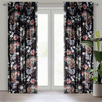 Zasłona gotowa na taśmie ALANI 140x270 czarna ruda motyw kwiaty