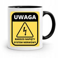 Kubek Czarny Śmieszny Zabawny Napięty System Uwaga Z Nadrukiem Ze Zdjęciem