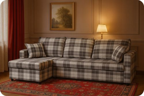 Narożnik rogówka Winston funkcja spania Family Meble krata brązowo - beżowa na Arena.pl