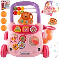 Chodzik Pchacz Interaktywny Stolik Edukacyjny Panel Muzyczny Różowy 3w1