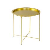 Stolik kawowy okrągły z tacą w kolorze złotym, metalowy, składany TAB160GO